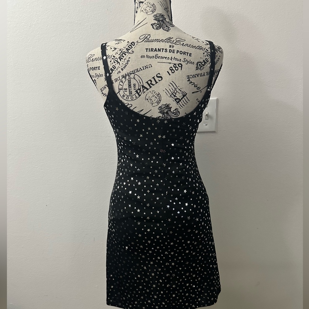 ✨ Y2K Wild Honey Black & Silver Sequin Star Mini Skater Dress | Size M ✨ - Picture 5 of 6